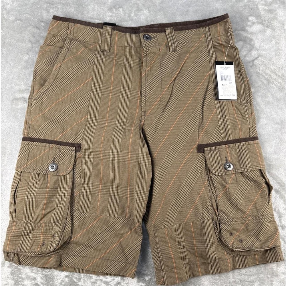 Marc Ecko Mens Coffee Brown Plaid Cargo Shorts Size 32 NWT Cotton Skater